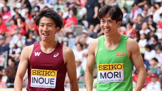 【セイコーGGP】男子 100m チャレンジレース Heat 1：1着の井上直紀（早稲田大）と2着の守祐陽（大東文化大）はFinalへ進出